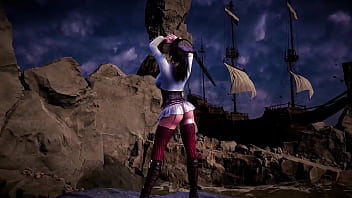 Leader of thieves lara croft shows her tanned body on the seashore