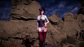 Leader of thieves lara croft shows her tanned body on the seashore