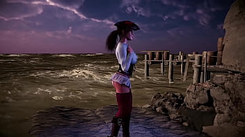 Leader of thieves lara croft shows her tanned body on the seashore