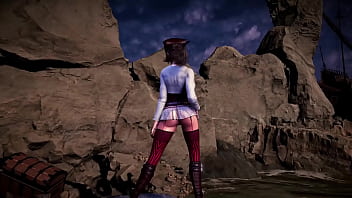 Leader of thieves lara croft shows her tanned body on the seashore