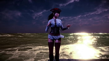 Leader of thieves lara croft shows her tanned body on the seashore