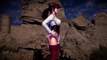 Leader of thieves lara croft shows her tanned body on the seashore