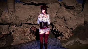 Leader of thieves lara croft shows her tanned body on the seashore