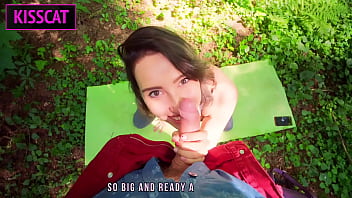 Sexy teen training in forest with sucking and rides on stranger's dick