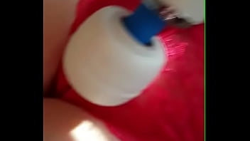 Wife in red lingerie with hitachi