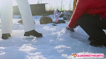 Playful 18yo lesbians playing with snow at clubsweethearts