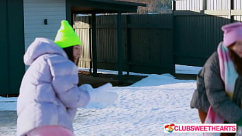 Playful 18yo lesbians playing with snow at clubsweethearts