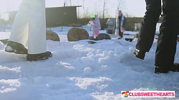 Playful 18yo lesbians playing with snow at clubsweethearts