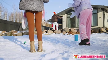 Playful 18yo lesbians playing with snow at clubsweethearts
