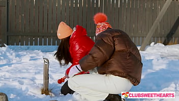 Playful 18yo lesbians playing with snow at clubsweethearts