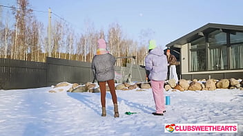 Playful 18yo lesbians playing with snow at clubsweethearts