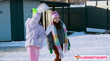 Playful 18yo lesbians playing with snow at clubsweethearts