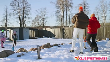 Playful 18yo lesbians playing with snow at clubsweethearts