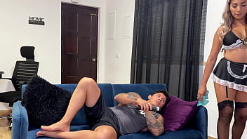 Stepsister performs maid service on stepbrother's cock