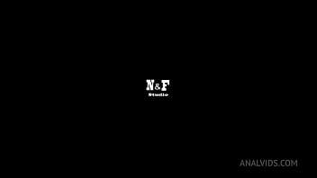 Double anal double pussy gangbang with busty blonde and piss wet