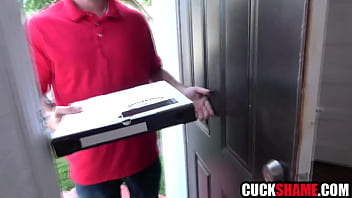 Cuckold Husband Sharing Wife With Pizza Boy thumbnail