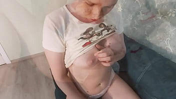 Girl sensual riding on pillow after sewing solo female kns009