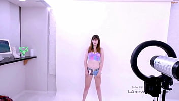 Silky brown haired beauty seduced by the producer