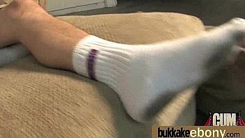 Hot ebony chick in interracial gangbang 28