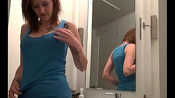 Hip busty girlfriend sara strips and stuffs her pussy