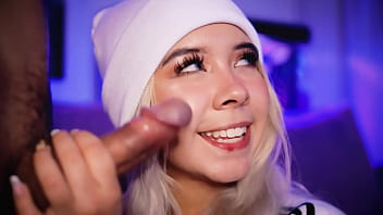 Blonde with a pretty face makes a living sucking cocks on the internet