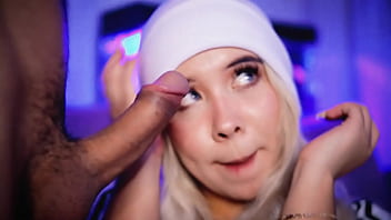 Blonde with a pretty face makes a living sucking cocks on the internet