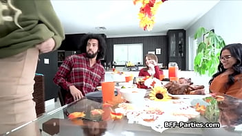 Thanksgiving dinner turns to a foursome fuck fest Thanksgiving dinner turns to a foursome fuck fest