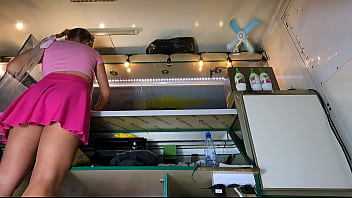 Sexy chick with no lingerie upskirted at work