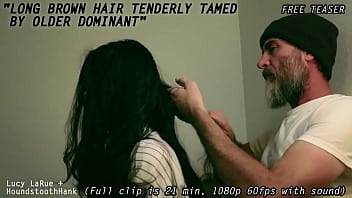 Long brown hair tenderly tamed by older dominant