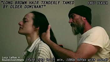 Long brown hair tenderly tamed by older dominant