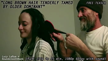 Long brown hair tenderly tamed by older dominant