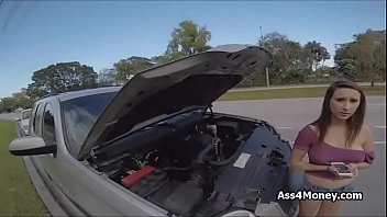 Fucking flashing big tit in my car