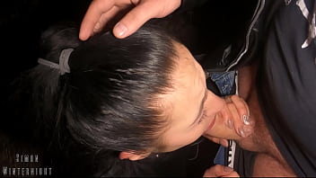 Stuffed a young cocksucker's mouth full of cock outdoors