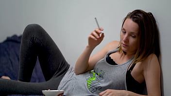 Brunette babe smoking tease