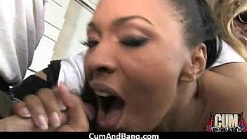 Ebony chick hard fuck in interracial group 7