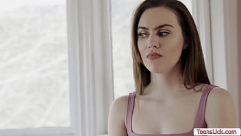 Teen brunette freya parke and her roommate chanel camryn are kissing each other on the that they suck each others nipple to make it is they totally get naked and then start licking each others tight pussy so hard