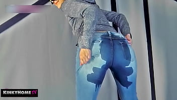 The girl pissed herself into jeans