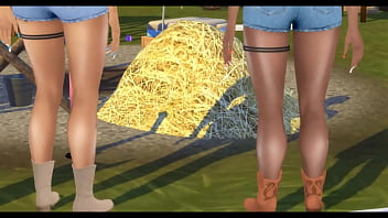 Two ebonies take a big cock on a farm