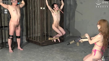 Japanese gal shoots masochistic man with air gun