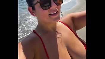 Bbw babe flaunts her curves at the public beach joi