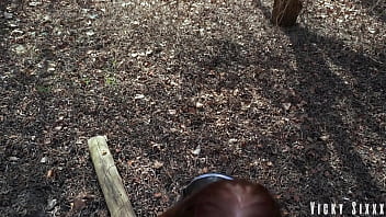 Stuffed blue eyed slut's mouth with my thick cock in the bushes