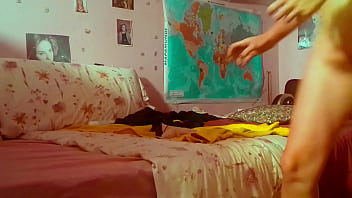 Ariel ortiz masturbates with her double dildo in her room when her husband goes to work