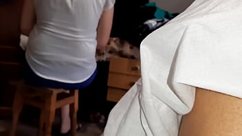 Our risky masturbation under the blanket next to my stepmother