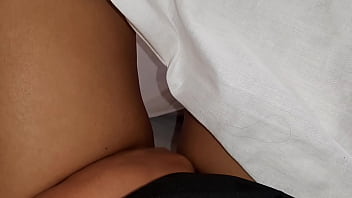 Our risky masturbation under the blanket next to my stepmother