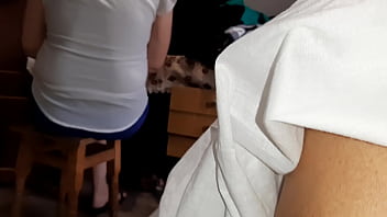 Our risky masturbation under the blanket next to my stepmother