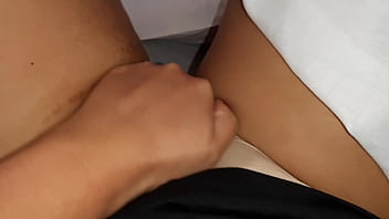 Our risky masturbation under the blanket next to my stepmother