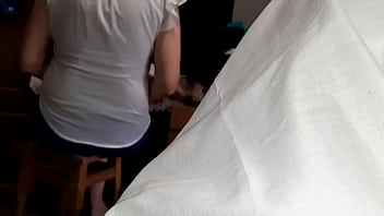 Our risky masturbation under the blanket next to my stepmother