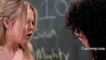 Coco lovelock and pixie smalls sneak into a classroom and fuck eachother
