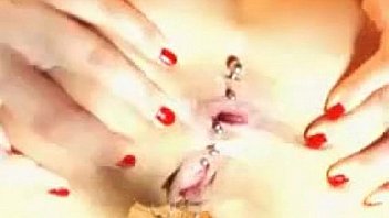 Busty brunette double dildo