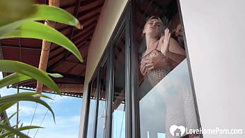 Blonde in black fishnets likes it rough